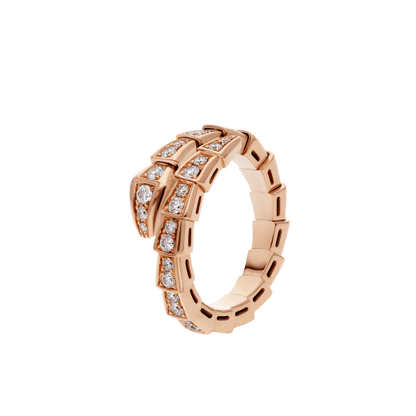 [⭐Hevara Jewelry]SERPENTI RING PINK GOLD DIAMOND PAVED 4MM