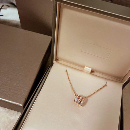 [⭐Hevara Jewelry]SERPENTI PINK GOLD NECKLACE DOUBLE RING DIAMOND