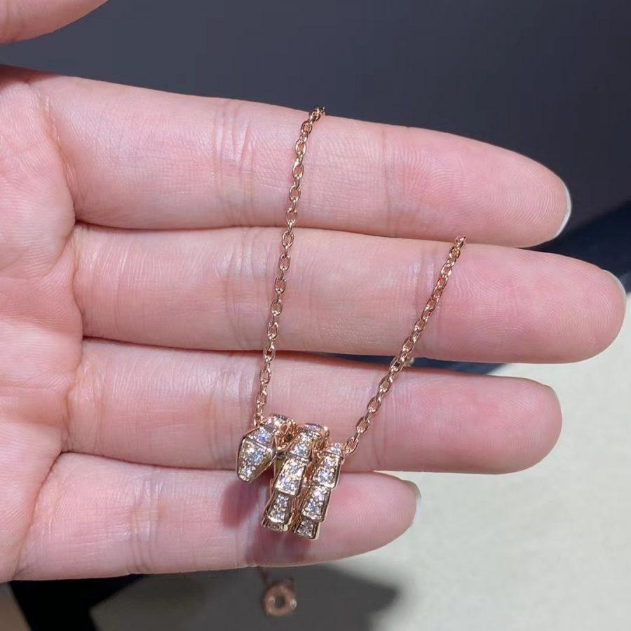 [⭐Hevara Jewelry]SERPENTI PINK GOLD NECKLACE DOUBLE RING DIAMOND