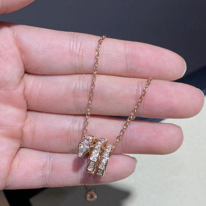 [⭐Hevara Jewelry]SERPENTI PINK GOLD NECKLACE DOUBLE RING DIAMOND