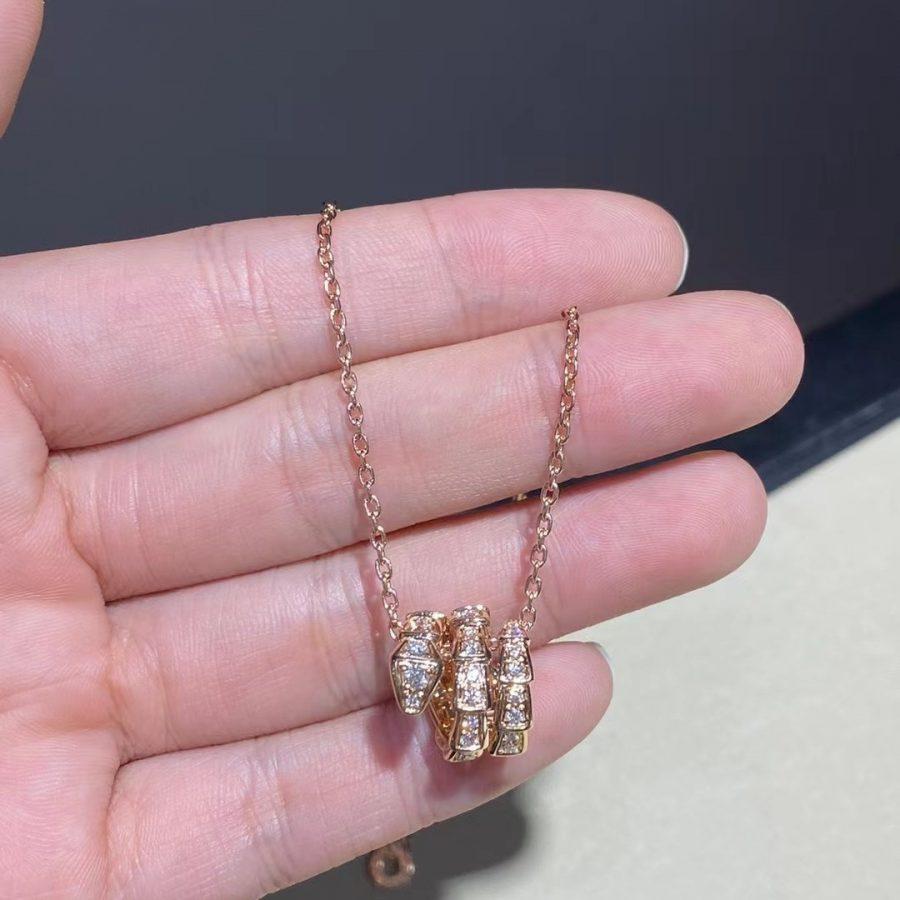 [⭐Hevara Jewelry]SERPENTI PINK GOLD NECKLACE DOUBLE RING DIAMOND