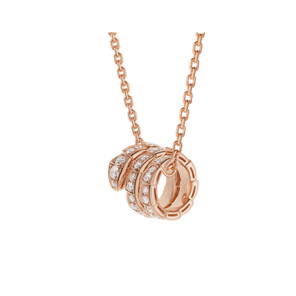 [⭐Hevara Jewelry]SERPENTI PINK GOLD NECKLACE DOUBLE RING DIAMOND