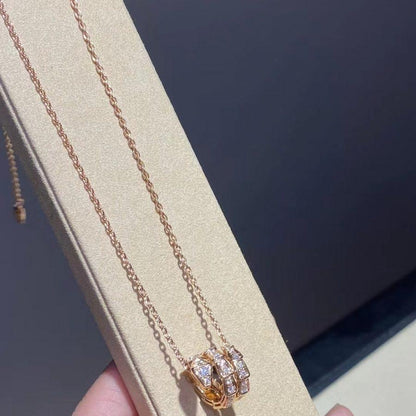 [⭐Hevara Jewelry]SERPENTI PINK GOLD NECKLACE DOUBLE RING DIAMOND