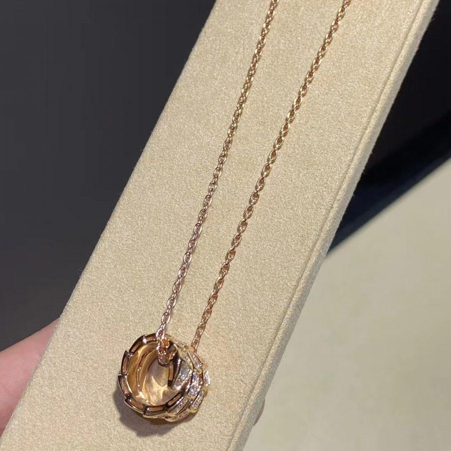 [⭐Hevara Jewelry]SERPENTI PINK GOLD NECKLACE DOUBLE RING DIAMOND