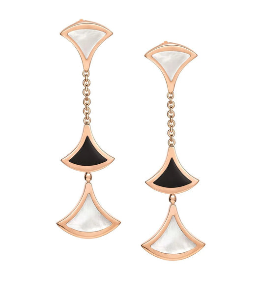 [⭐Hevara Jewelry]DREAM EARRINGS 3 MOTIFS ONYX MOP PINK GOLD