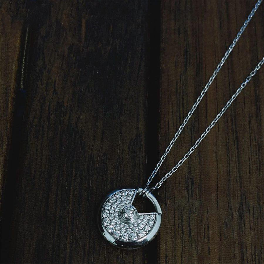[⭐Hevara Jewelry]AMULETTE SILVER FULL DIAMOND NECKLACE