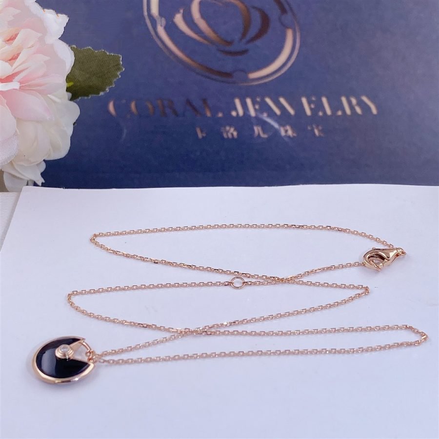 [⭐Hevara Jewelry]AMULETTE ROSE GOLD ONYX NECKLACE