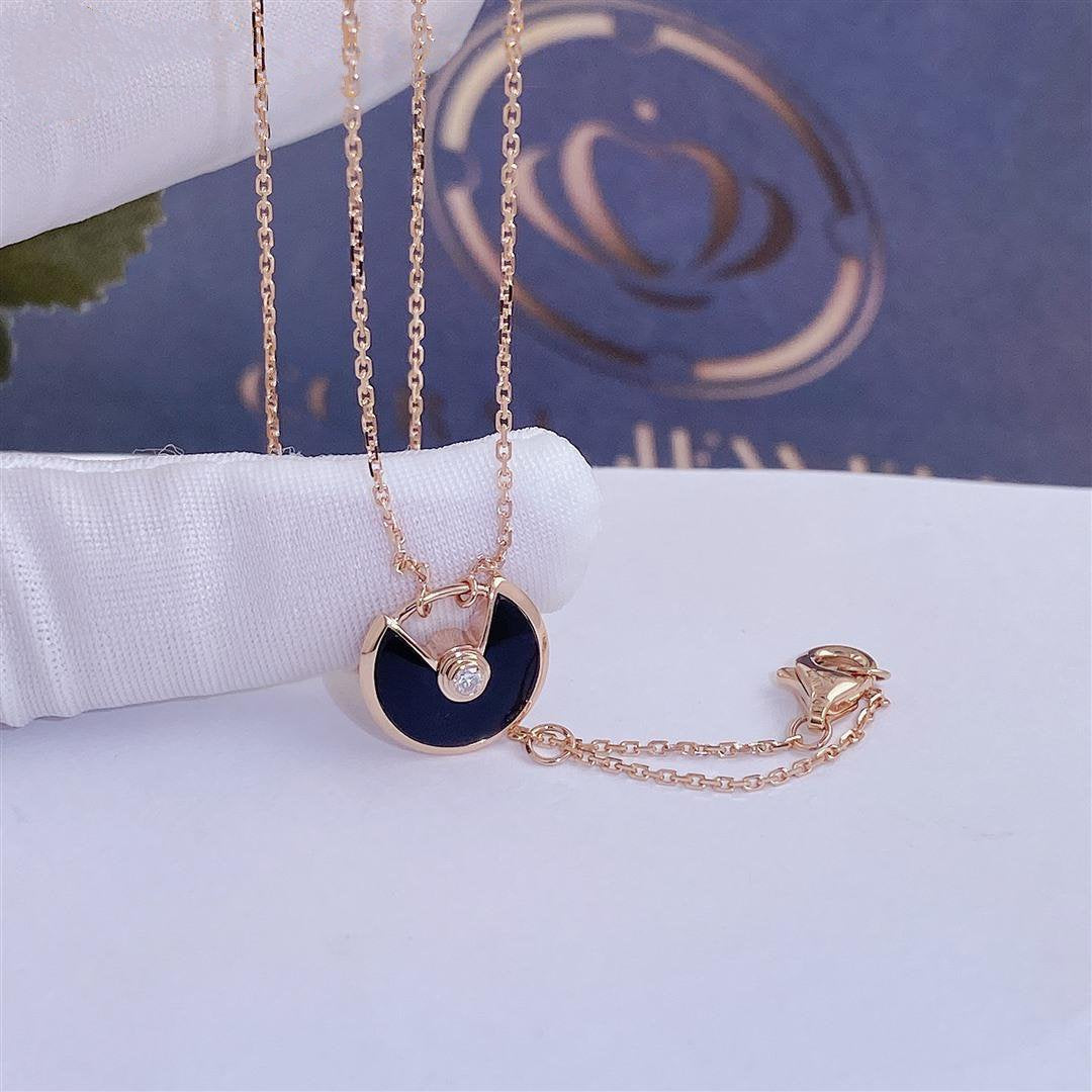 [⭐Hevara Jewelry]AMULETTE ROSE GOLD ONYX NECKLACE