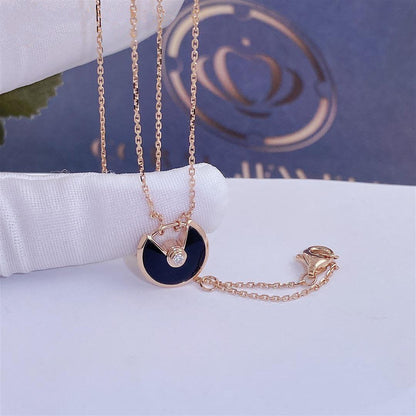 [⭐Hevara Jewelry]AMULETTE ROSE GOLD ONYX NECKLACE