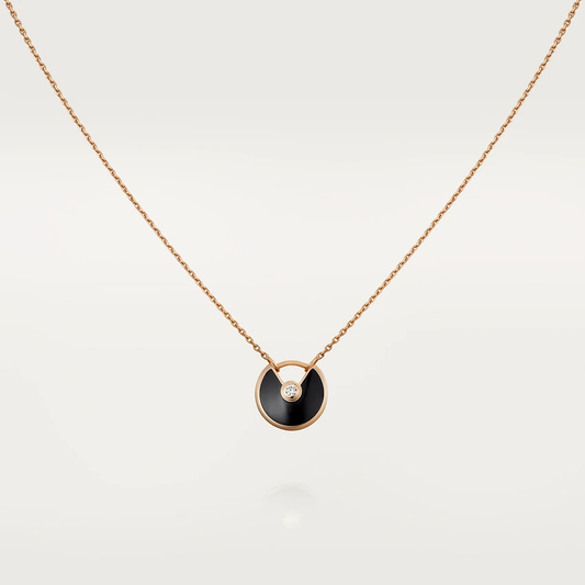 [⭐Hevara Jewelry]AMULETTE ROSE GOLD ONYX NECKLACE