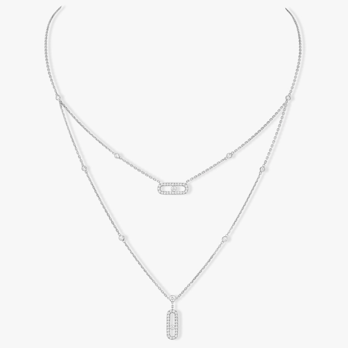 [⭐Hevara Jewelry]MOVE 2 ROW DIAMOND NECKLACE