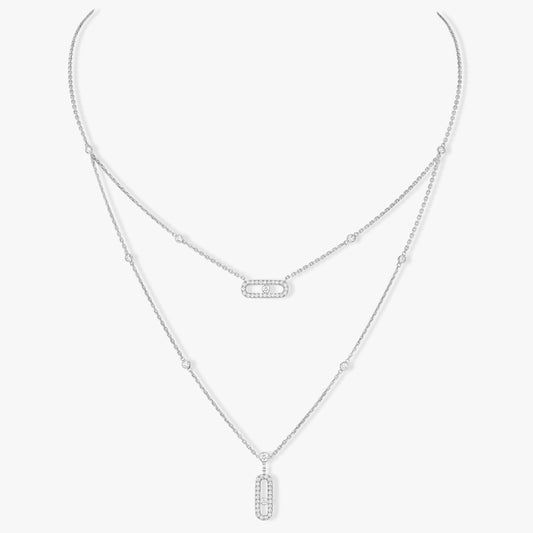 [⭐Hevara Jewelry]MOVE 2 ROW DIAMOND NECKLACE