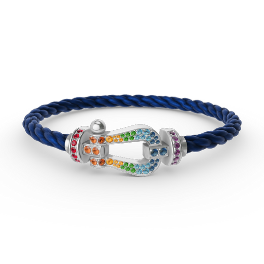 [⭐Hevara Jewelry]FORC LARGE HORSESHOE  COLORED DIAMOND BRACELET SILVER
