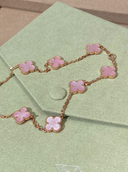 [⭐Hevara Jewelry Jewellery] Pink Necklace with Ten Clover Designs