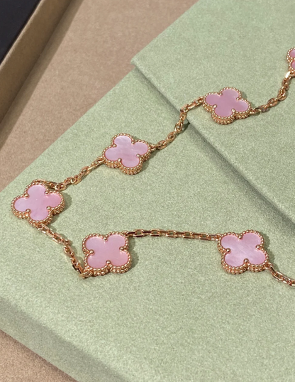 [⭐Hevara Jewelry Jewellery] Pink Necklace with Ten Clover Designs