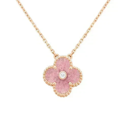 [⭐Hevara Jewelry]CLOVER 15MM DIAMOND RHODONITE NECKLACE