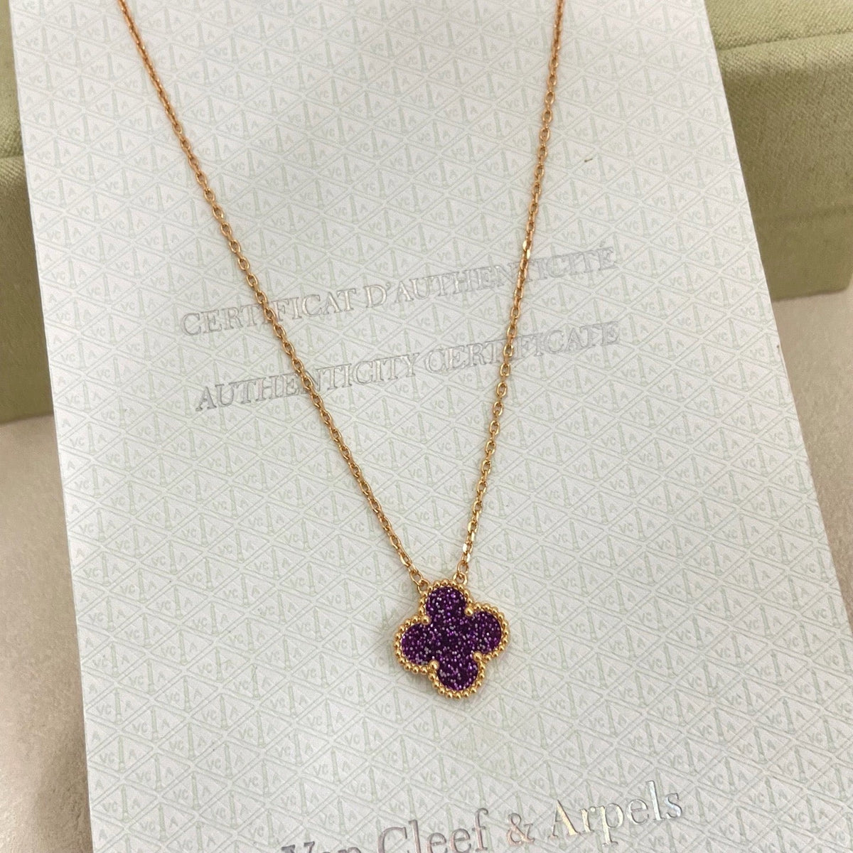 [⭐Hevara Jewelry]NEW 15MM PURPLE SAND-GOLD FOUR-LEAF CLOVER NECKLACE