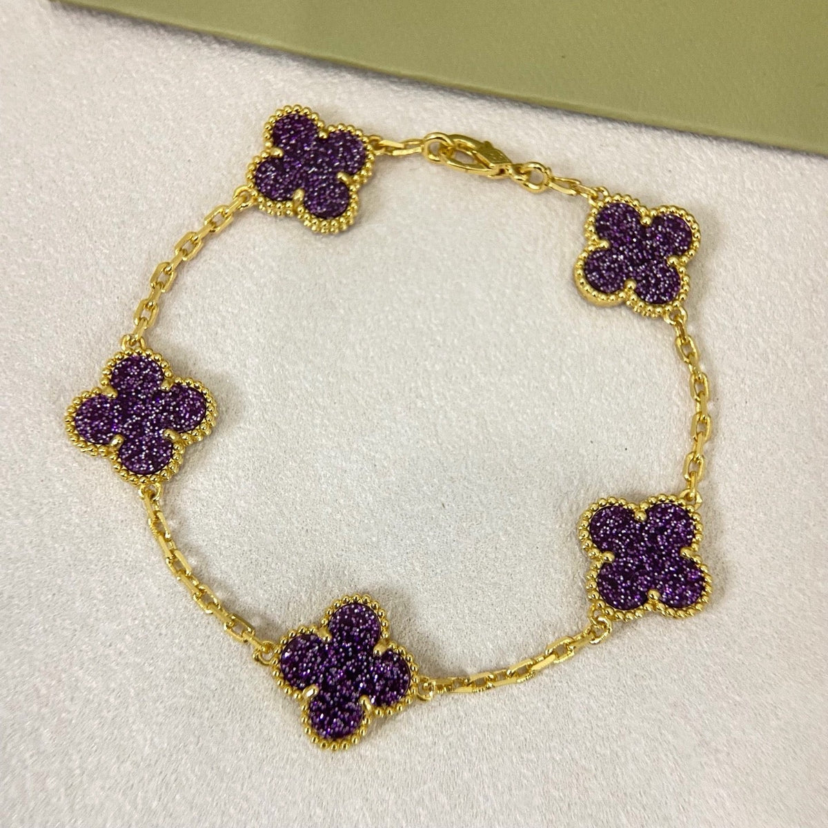 [⭐Hevara Jewelry]NEW PURPLE SAND-GOLD FOUR-LEAF CLOVER 5-FLOWER BRACELET