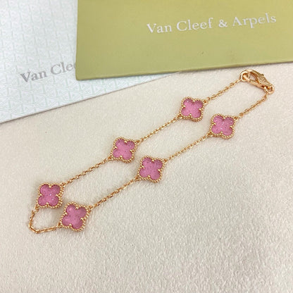 [⭐Hevara Jewelry]2026 NEW CLOVER 6 MOTIF BUBBLE PINK ENAMEL BRACELET
