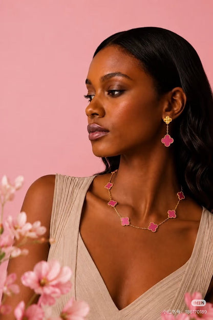 [⭐Hevara Jewelry]NEW CLOVER 2 MOTIF PINK ENAMEL EARRINGS