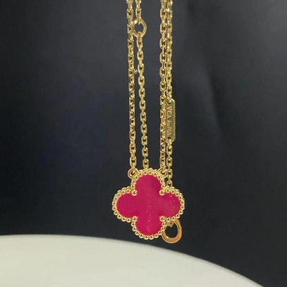 [⭐Hevara Jewelry] NEW CLOVER 15MM PINK ENAMEL NECKLACE