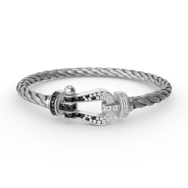 [⭐Hevara Jewelry]FORCE LARGE HORSESHOE BLACK WHITE DIAMOND BRACELET SILVER