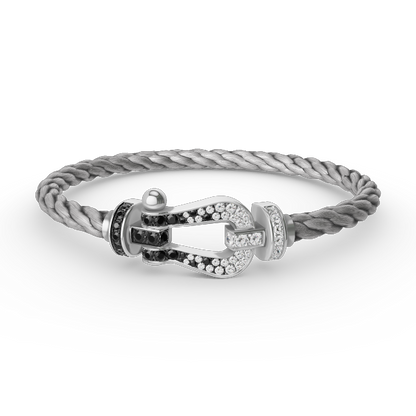 [⭐Hevara Jewelry]FORCE LARGE HORSESHOE BLACK WHITE DIAMOND BRACELET SILVER