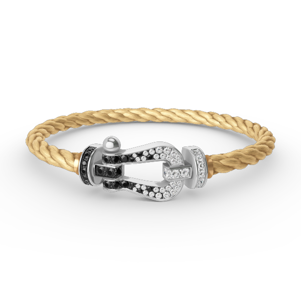 [⭐Hevara Jewelry]FORCE LARGE HORSESHOE BLACK WHITE DIAMOND BRACELET SILVER