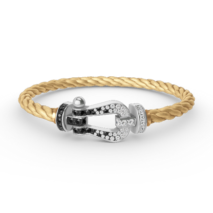 [⭐Hevara Jewelry]FORCE LARGE HORSESHOE BLACK WHITE DIAMOND BRACELET SILVER