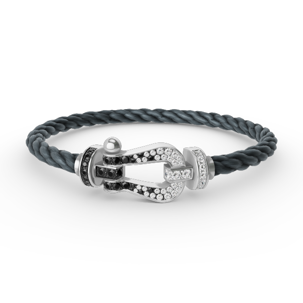 [⭐Hevara Jewelry]FORCE LARGE HORSESHOE BLACK WHITE DIAMOND BRACELET SILVER