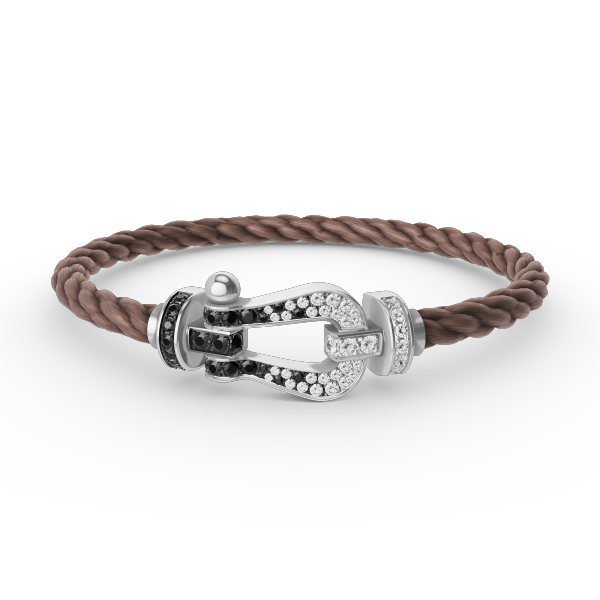 [⭐Hevara Jewelry]FORCE LARGE HORSESHOE BLACK WHITE DIAMOND BRACELET SILVER