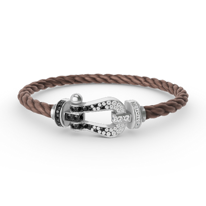[⭐Hevara Jewelry]FORCE LARGE HORSESHOE BLACK WHITE DIAMOND BRACELET SILVER