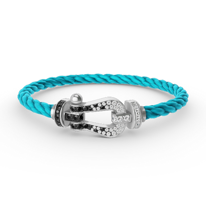 [⭐Hevara Jewelry]FORCE LARGE HORSESHOE BLACK WHITE DIAMOND BRACELET SILVER