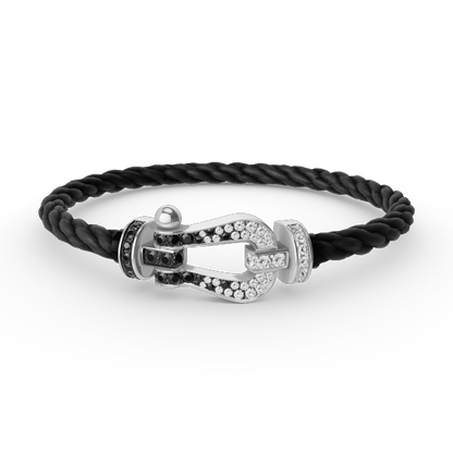 [⭐Hevara Jewelry]FORCE LARGE HORSESHOE BLACK WHITE DIAMOND BRACELET SILVER