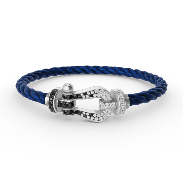 [⭐Hevara Jewelry]FORCE LARGE HORSESHOE BLACK WHITE DIAMOND BRACELET SILVER