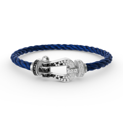 [⭐Hevara Jewelry]FORCE LARGE HORSESHOE BLACK WHITE DIAMOND BRACELET SILVER