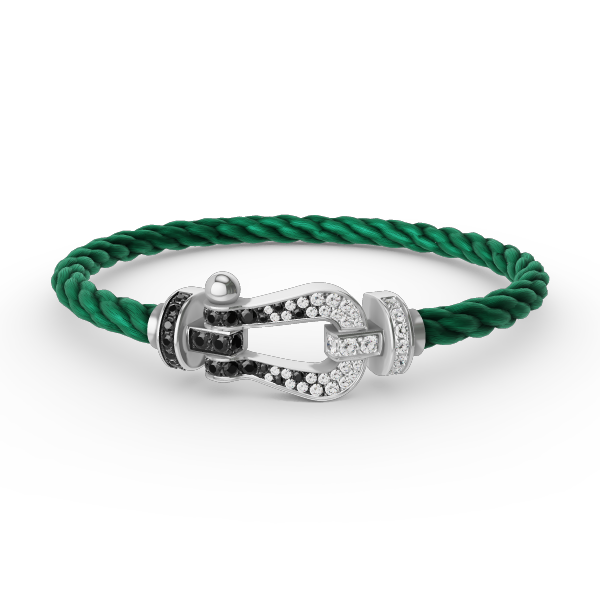 [⭐Hevara Jewelry]FORCE LARGE HORSESHOE BLACK WHITE DIAMOND BRACELET SILVER