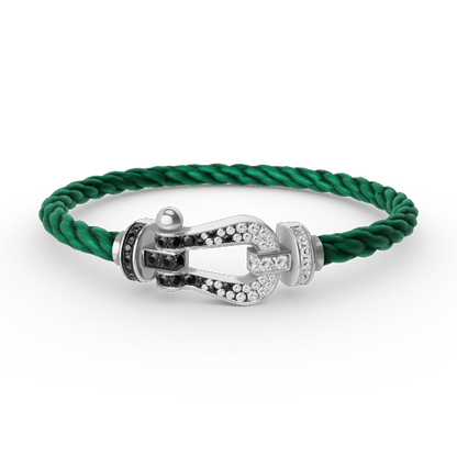 [⭐Hevara Jewelry]FORCE LARGE HORSESHOE BLACK WHITE DIAMOND BRACELET SILVER