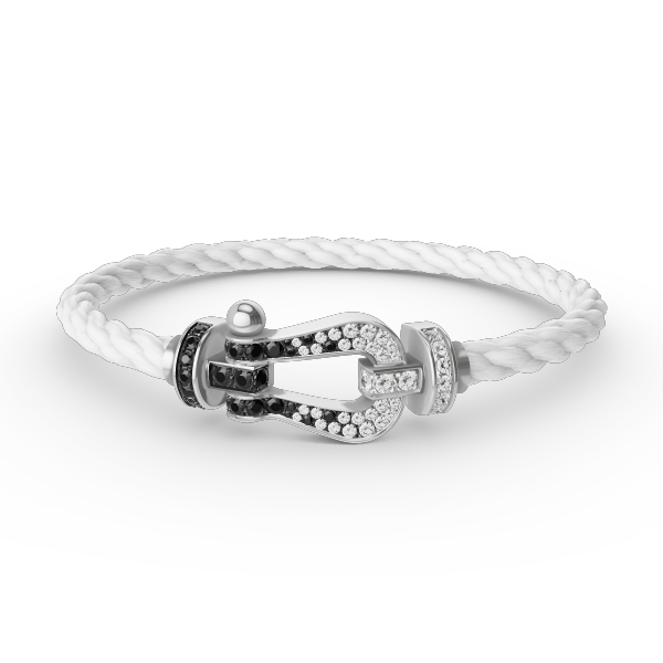 [⭐Hevara Jewelry]FORCE LARGE HORSESHOE BLACK WHITE DIAMOND BRACELET SILVER