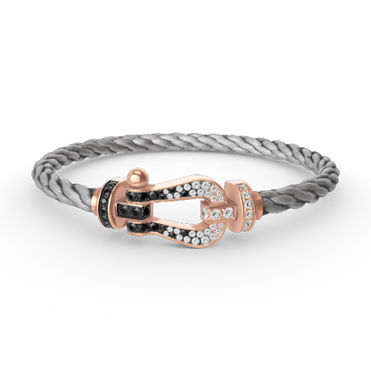 [⭐Hevara Jewelry]FORCE LARGE HORSESHOE BLACK WHITE DIAMOND BRACELET ROSE GOLD
