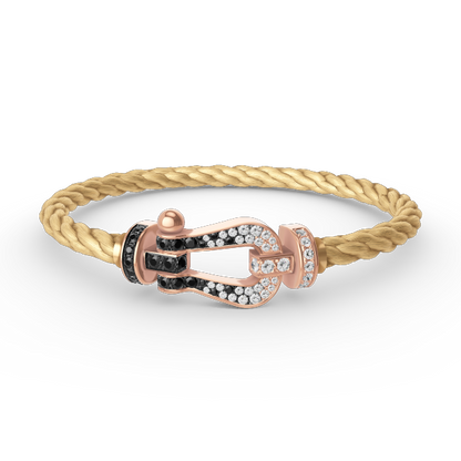 [⭐Hevara Jewelry]FORCE LARGE HORSESHOE BLACK WHITE DIAMOND BRACELET ROSE GOLD