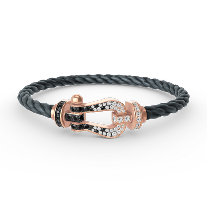 [⭐Hevara Jewelry]FORCE LARGE HORSESHOE BLACK WHITE DIAMOND BRACELET ROSE GOLD
