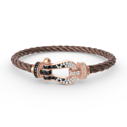 [⭐Hevara Jewelry]FORCE LARGE HORSESHOE BLACK WHITE DIAMOND BRACELET ROSE GOLD