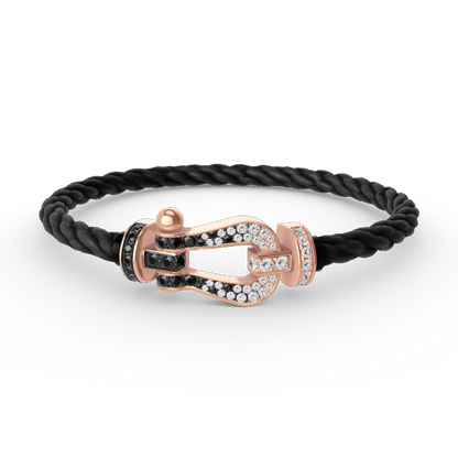 [⭐Hevara Jewelry]FORCE LARGE HORSESHOE BLACK WHITE DIAMOND BRACELET ROSE GOLD