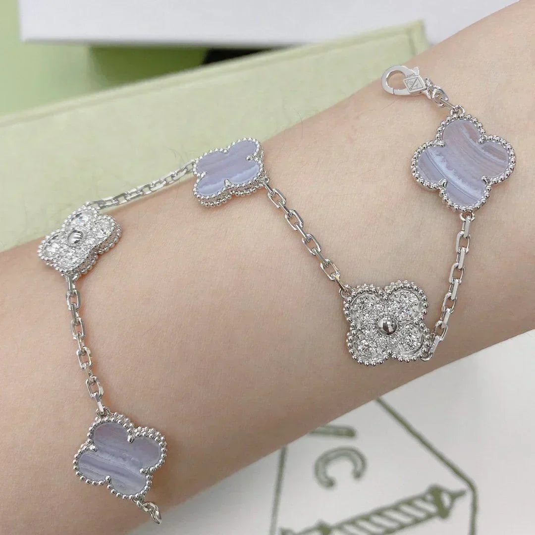 [⭐Hevara Jewelry] CLOVER 5 MOTIF PURPLE CHALCEDONY BRACELET COLLECTION