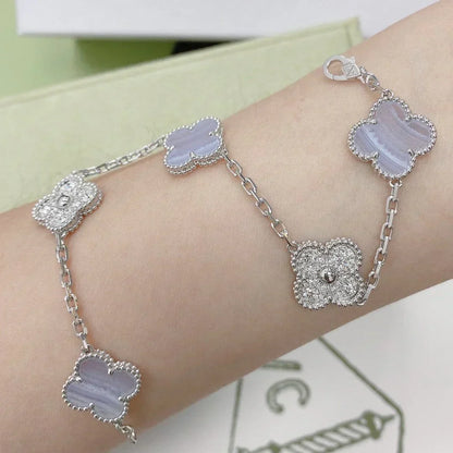 [⭐Hevara Jewelry] CLOVER 5 MOTIF PURPLE CHALCEDONY BRACELET COLLECTION