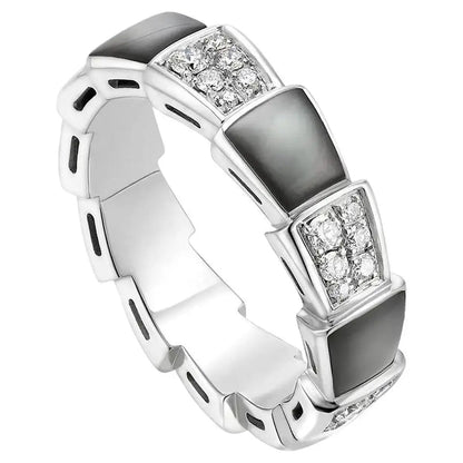 [⭐Hevara Jewelry]SERPENTI RING SILVER DIAMOND BLACK MOP 4MM
