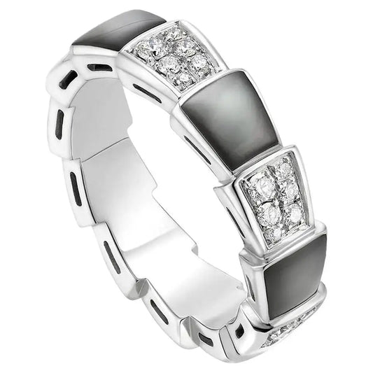 [⭐Hevara Jewelry]SERPENTI RING SILVER DIAMOND BLACK MOP 4MM