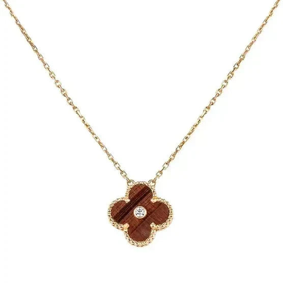 [⭐Hevara Jewelry]CLOVER 15MM DIAMOND AND YELLOW TIGER'S EYE AGATE necklace