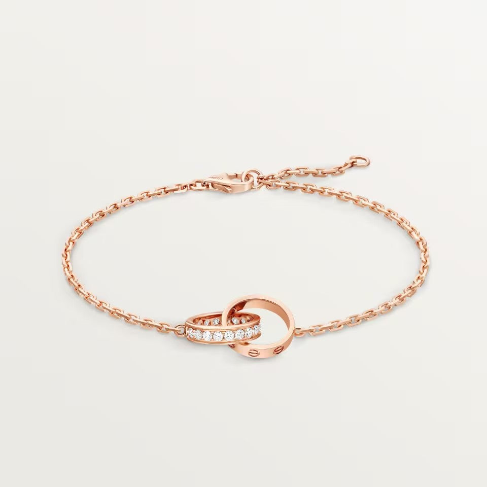 [⭐Hevara Jewelry]LOVE DOUBLE RING HALF DIAMOND BRACELET